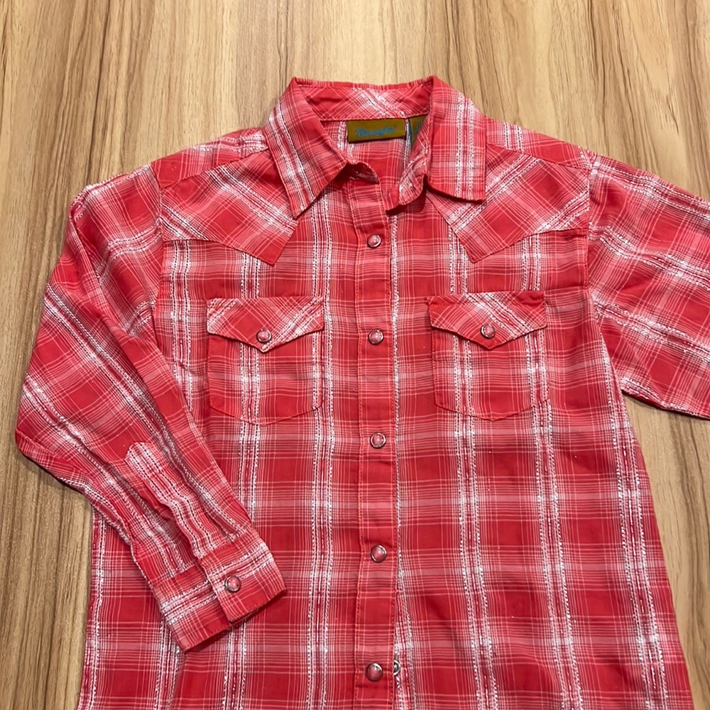 Girls Wrangler Pink w/Silver Bling Plaid Western Shirt M